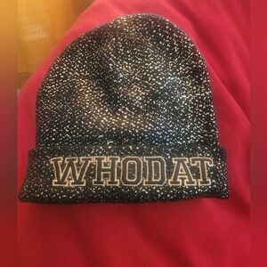 Claire's Who Dat black and gold metallic beanie